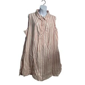 Hope & Harlow Pink White Striped Linen Blend Sleeveless Tunic Dress 24W Pocket
